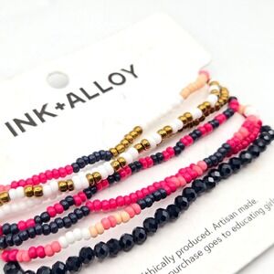 INK ALLOY Beaded Stretch Bracelet Set 7pc Gold White Black Pink Peach